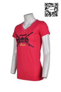 T538 女裝V領修身長T 在線訂購 個性印花T恤 潮T設計訂製 T恤專門店 T恤製造商    紅色    顯 瘦 t shirt